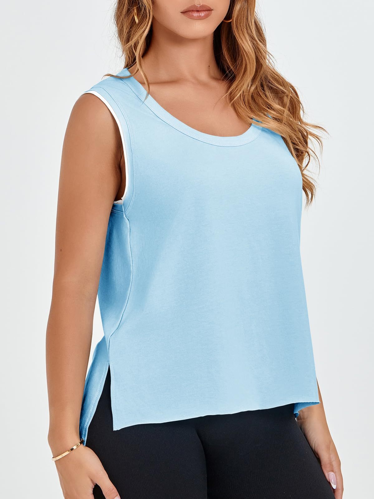 Women's Workout Tank Tops Loose Fit Sleeveless Gym Shirts With Side Slits